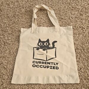 Cat Tote Bag - Cream with Black Cat Design